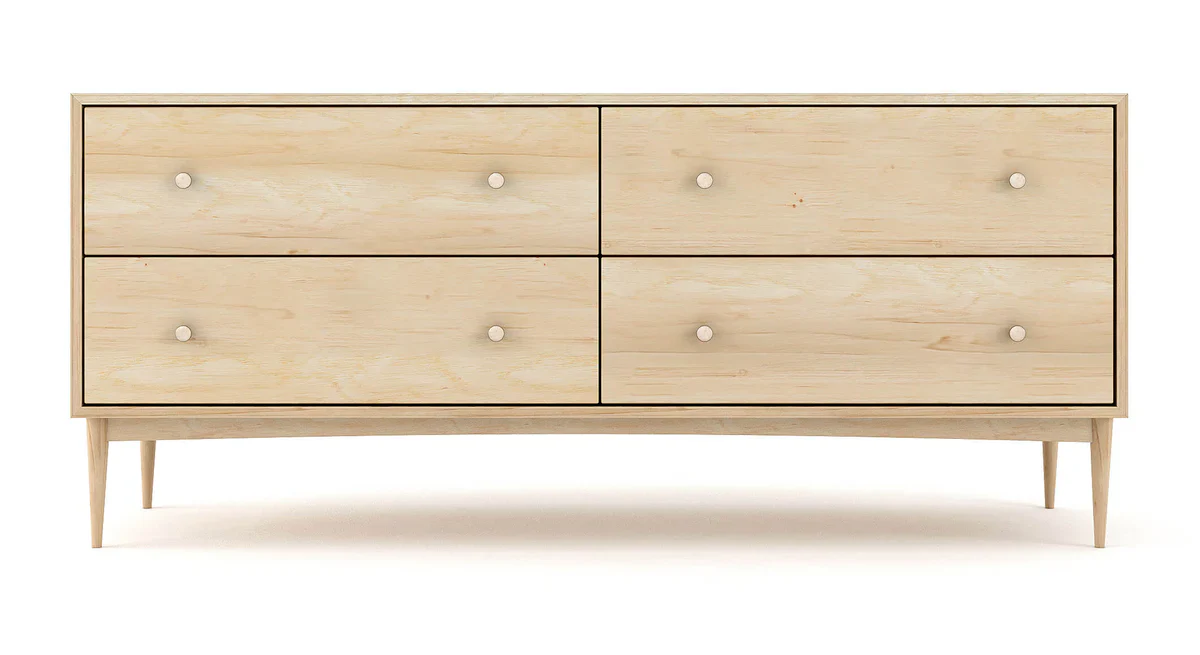 Atten 4 Drawer Dresser in Maple with Matte Brass Knobs